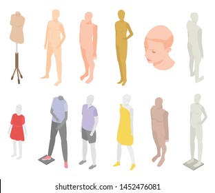 Mannequin icons set. Isometric set of mannequin vector icons for web design isolated on white background