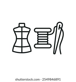 Maniquí y aguja e hilo conjunto sastre y icono de la moda Vector diseño básico simple y moderno concepto gráfico