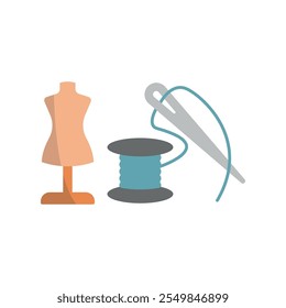 Mannequin and needle and thread set tailor and fashion icon vector basic design simple and modern concept graphic