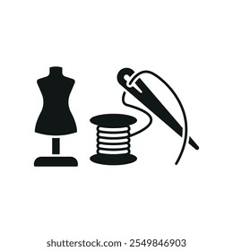 Mannequin and needle and thread set tailor and fashion icon vector basic design simple and modern concept graphic