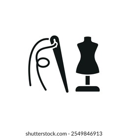 Mannequin and needle and thread set tailor and fashion icon vector basic design simple and modern concept graphic