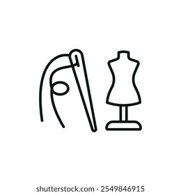 Mannequin and needle and thread set tailor and fashion icon vector basic design simple and modern concept graphic