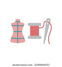 Mannequin and needle and thread set tailor and fashion icon vector basic design simple and modern concept graphic