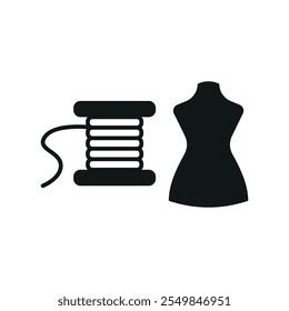 Mannequin and needle and thread set tailor and fashion icon vector basic design simple and modern concept graphic