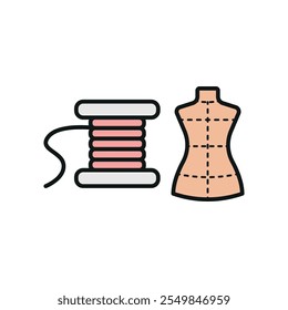 Mannequin and needle and thread set tailor and fashion icon vector basic design simple and modern concept graphic