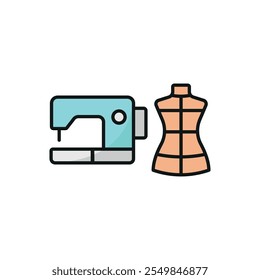 Mannequin and sewing machine set tailor and fashion icon vector basic design simple and modern concept graphic