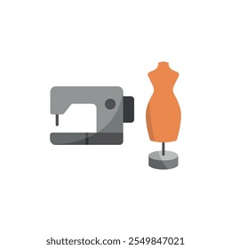 Mannequin and sewing machine set tailor and fashion icon vector basic design simple and modern concept graphic