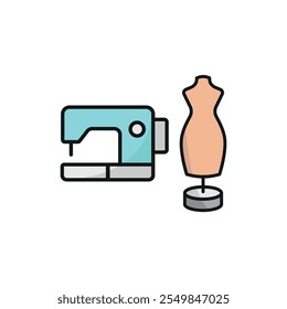 Mannequin and sewing machine set tailor and fashion icon vector basic design simple and modern concept graphic