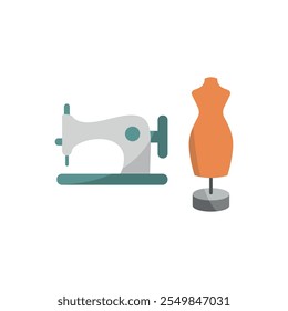 Mannequin and sewing machine set tailor and fashion icon vector basic design simple and modern concept graphic