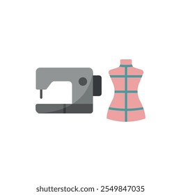 Mannequin and sewing machine set tailor and fashion icon vector basic design simple and modern concept graphic