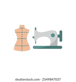 Mannequin and sewing machine set tailor and fashion icon vector basic design simple and modern concept graphic