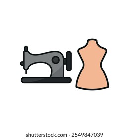 Mannequin and sewing machine set tailor and fashion icon vector basic design simple and modern concept graphic