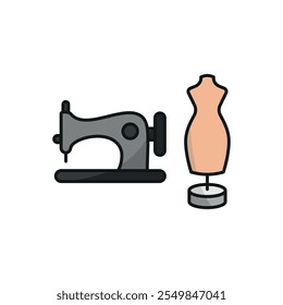 Mannequin and sewing machine set tailor and fashion icon vector basic design simple and modern concept graphic