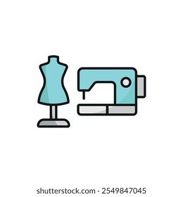 Mannequin and sewing machine set tailor and fashion icon vector basic design simple and modern concept graphic