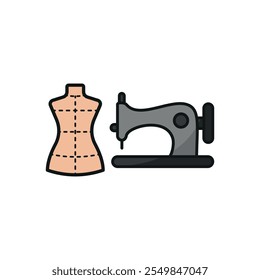 Mannequin and sewing machine set tailor and fashion icon vector basic design simple and modern concept graphic