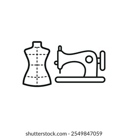 Mannequin and sewing machine set tailor and fashion icon vector basic design simple and modern concept graphic