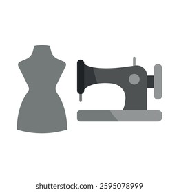 Mannequin and sewing machine tailor and fashion icon symbolizes precision and creativity, perfect for dressmaking, tailoring, sewing, and fashion design.