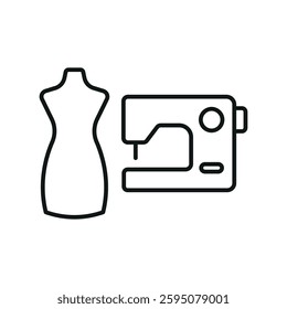 Mannequin and sewing machine tailor and fashion icon symbolizes precision and creativity, perfect for dressmaking, tailoring, sewing, and fashion design.