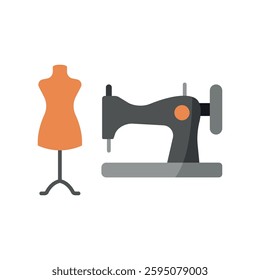 Mannequin and sewing machine tailor and fashion icon symbolizes precision and creativity, perfect for dressmaking, tailoring, sewing, and fashion design.