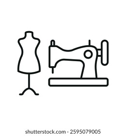 Mannequin and sewing machine tailor and fashion icon symbolizes precision and creativity, perfect for dressmaking, tailoring, sewing, and fashion design.