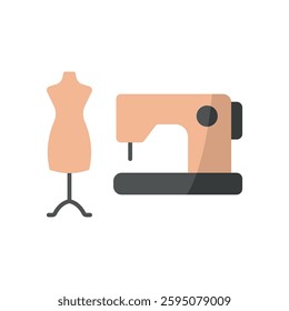 Mannequin and sewing machine tailor and fashion icon symbolizes precision and creativity, perfect for dressmaking, tailoring, sewing, and fashion design.