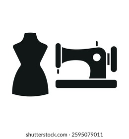 Mannequin and sewing machine tailor and fashion icon symbolizes precision and creativity, perfect for dressmaking, tailoring, sewing, and fashion design.