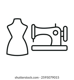 Mannequin and sewing machine tailor and fashion icon symbolizes precision and creativity, perfect for dressmaking, tailoring, sewing, and fashion design.