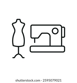 Mannequin and sewing machine tailor and fashion icon symbolizes precision and creativity, perfect for dressmaking, tailoring, sewing, and fashion design.