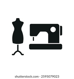 Mannequin and sewing machine tailor and fashion icon symbolizes precision and creativity, perfect for dressmaking, tailoring, sewing, and fashion design.