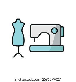 Mannequin and sewing machine tailor and fashion icon symbolizes precision and creativity, perfect for dressmaking, tailoring, sewing, and fashion design.