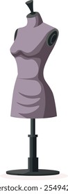 Mannequin for sewing workshop or courses, fashion design, sewing, tailoring. Vector illustration.