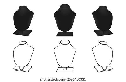 mannequin stand for jewelry necklace, vector illustration isolated on white background.