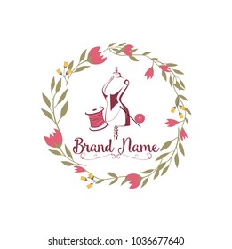 Mannequin, Stitching Kniting Elegant Retro Modern Floral Simple Circle Logo Flat Vector Design