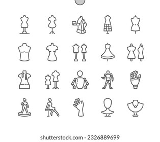 Mannequin. Tailor's dummy. Fashion, clothes fabric. Pixel Perfect Vector Thin Line Icons. Simple Minimal Pictogram