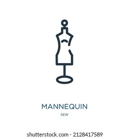 icono de línea delgada de maniquí. colección, iconos lineales de moda a partir del signo de contorno aislado del concepto de coser. Elemento de símbolo de ilustración vectorial para diseño web y aplicaciones.