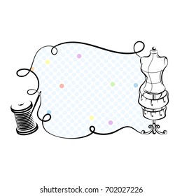 Mannequin and thread reel for sewing silhouette vector