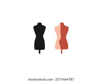 Mannequin vector icon logo silhouette: black mannequin for Clothing Stores, fashion showrooms. Female dummy dress mannequin, Tailoring Studios mannequin, clothing hanger design for stylish branding.