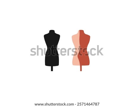 Mannequin vector icon logo silhouette: black mannequin for Clothing Stores, fashion showrooms. Female dummy dress mannequin, Tailoring Studios mannequin, clothing hanger design for stylish branding.