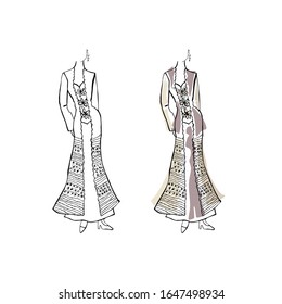 Mannequin Woman Dress Fashion Casual Clothes Model Freehand Sketch illustration