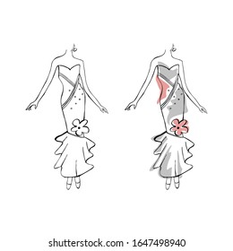 Mannequin Woman Dress Fashion Casual Clothes Model Freehand Sketch illustration