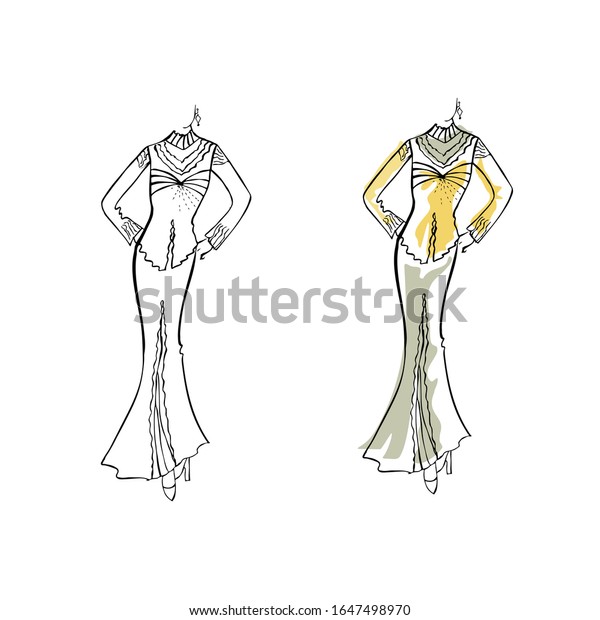 マネキン女性服ファッションカジュアル服モデルフリーハンドスケッチイラスト のベクター画像素材 ロイヤリティフリー