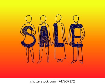 Mannequins clothes are made of word "sale"