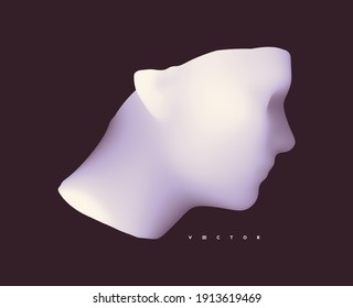 Mannequin's head in profile on a black background. Side view. Plaster face or sculpture. Futuristic technology concept. 3D vector illustration.