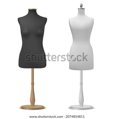 Mannequins realistic composition with isolated image of female breast on stand vector illustration