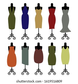 Mannequins vector collection. Bright elements for advertising of clothing store, atelier, fashion house. Fashion women clothes.
