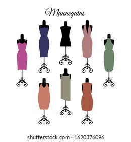 Mannequins vector collection. Bright elements for advertising of clothing store, atelier, fashion house. Fashion women clothes.
