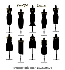 Mannequins vector collection. Bright elements for advertising of clothing store, atelier, fashion house. Fashion women clothes.
