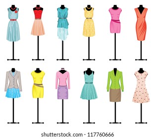 Retro Clothing Mannequin. White And Black Vector Silhouettes