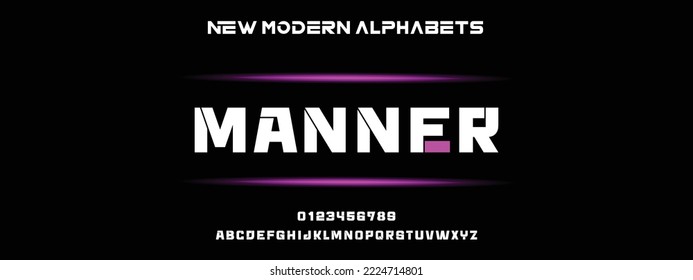 MANNER Modern Bold Font. Regular Italic Number Typography urban style alphabet fonts for fashion, sport, technology, digital, movie, logo design, vector illustration