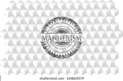 Mannerism grey badge with geometric cube white background